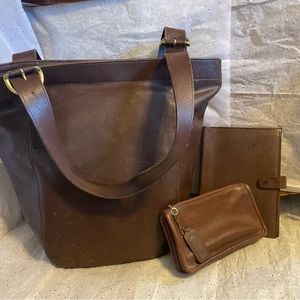 Large Coach Bag Set Brown Leather